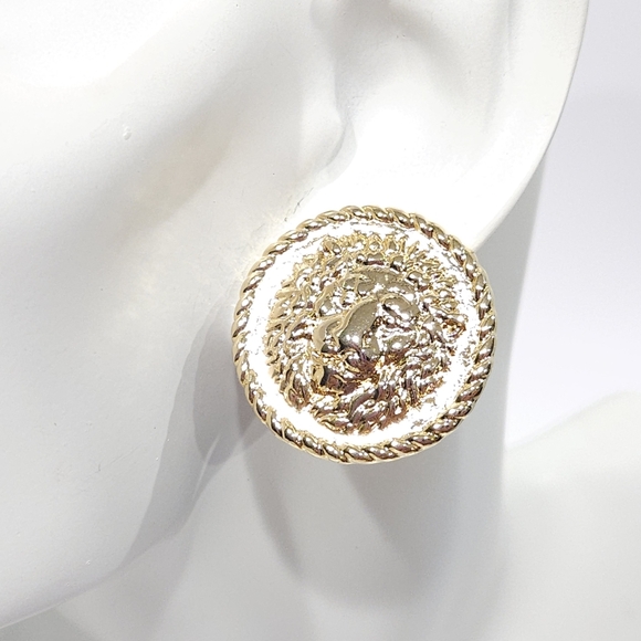 Versace Jewelry - Vintage Versace Lion Coin Earrings 70s 80s Gold Tone Gianni Versace Clip Ons